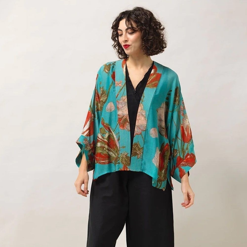 NEW One Hundred Stars $136 Women's Tulip Blue Kimono